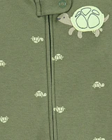 Baby Boy Turtle Print 2-Way Zip Cotton Sleeper Pyjamas - Green