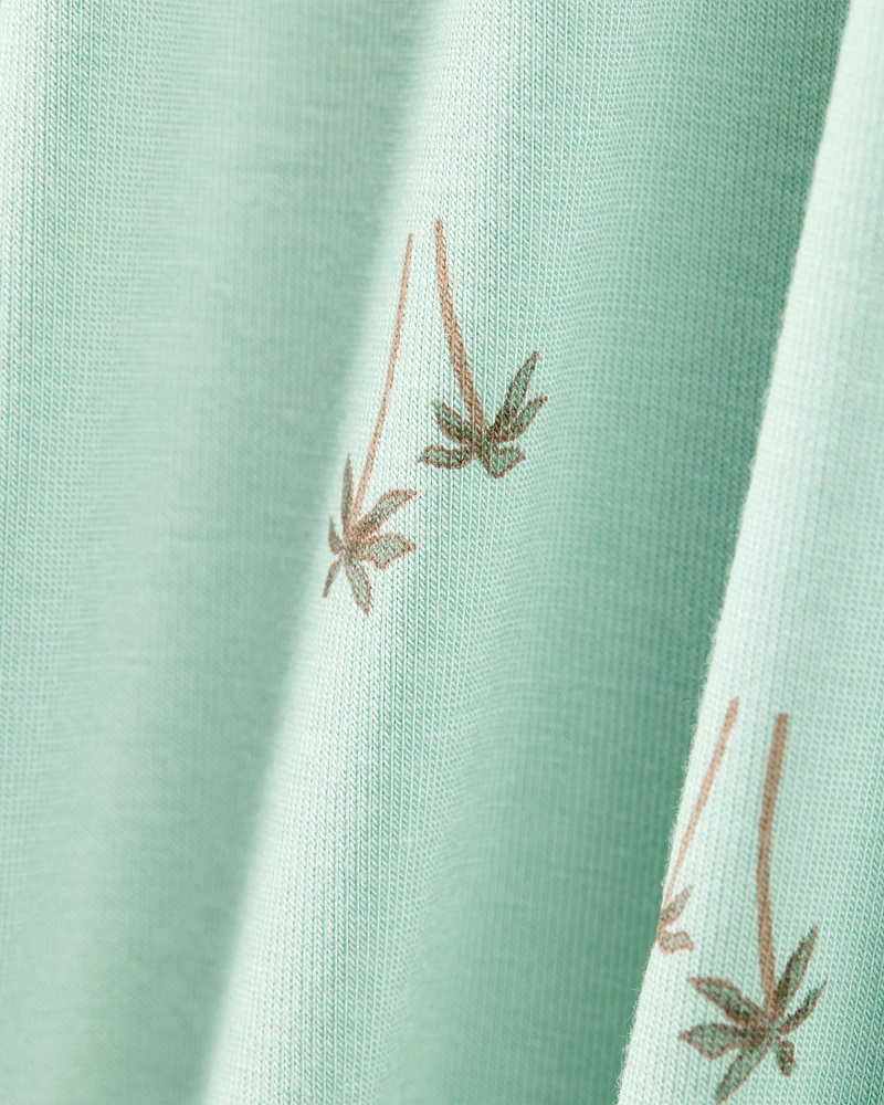 Baby Boy Palm Tree Print 2-Way Zip PurelySoft Convertible Foot Sleeper Pyjamas - Mint