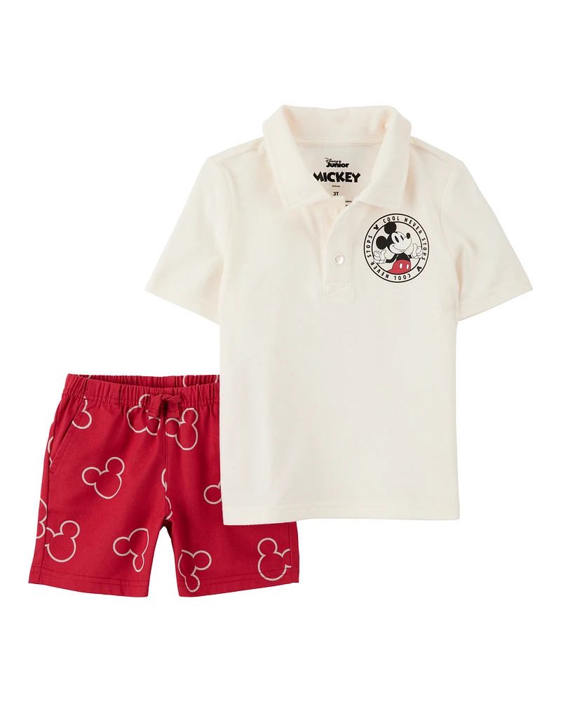 Baby 2-Piece Mickey Mouse Polo Shirt & Short Set - Red/Heather