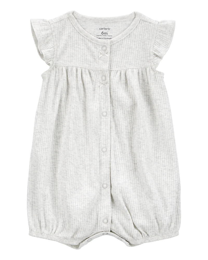 Baby Cotton Rib Short-Sleeve Romper - Grey