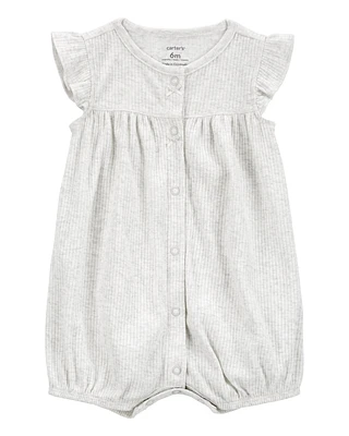 Baby Cotton Rib Short-Sleeve Romper - Grey