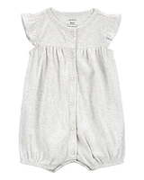 Baby Cotton Rib Short-Sleeve Romper - Grey