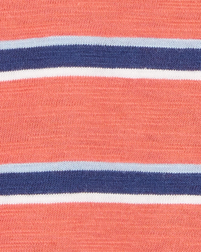Baby Striped Cotton Short-Sleeve Henley - Orange