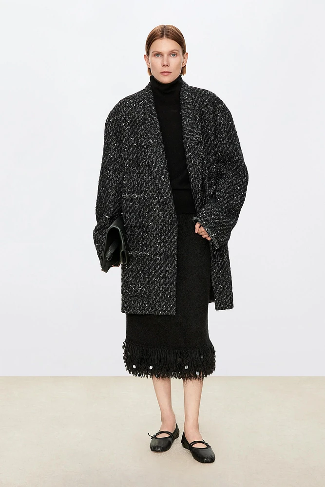 Italian Wool Tweed Suit Coat Black