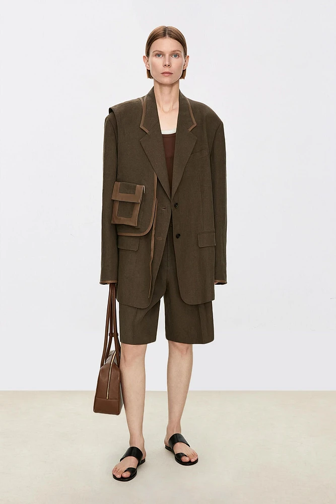 100% French Linen Sheepskin Trimmed Suit