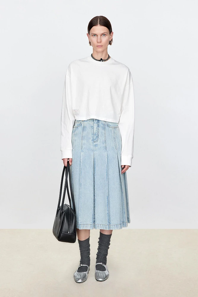 Italian Denim Pleated Long Skirt