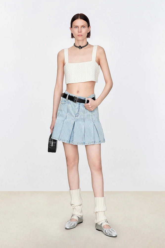 Italian Denim Pleated Short Skirt