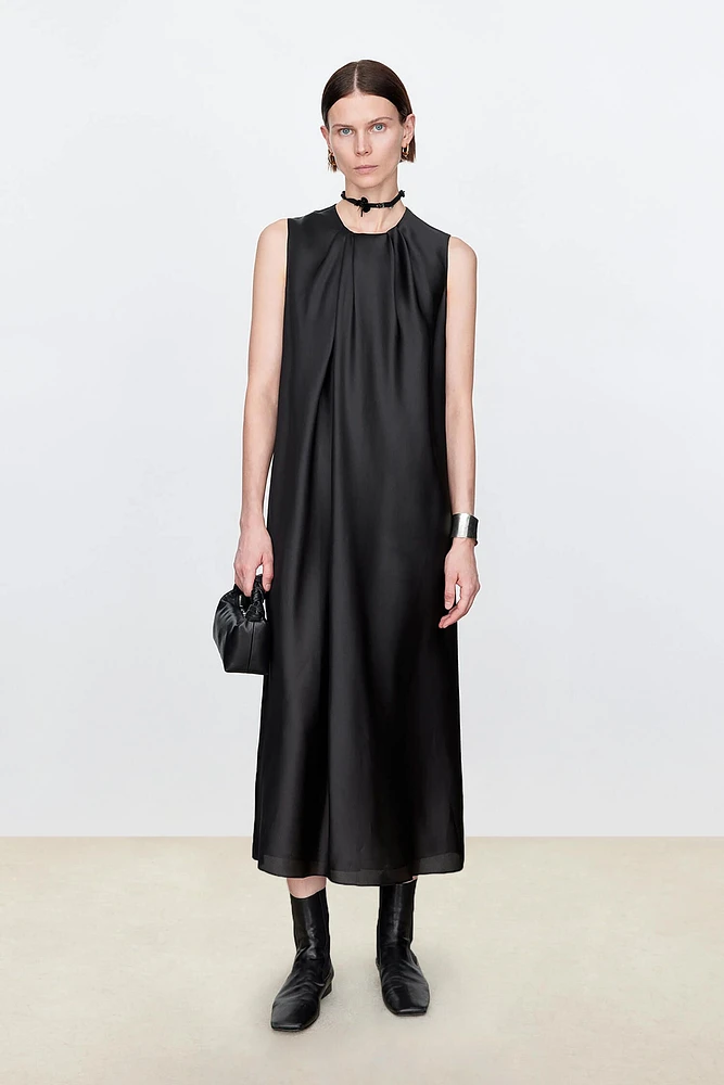 Asymmetric Silk Organza Draped Sleeveless Dress