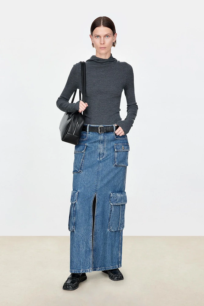 Italian Denim Cargo Split Skirt