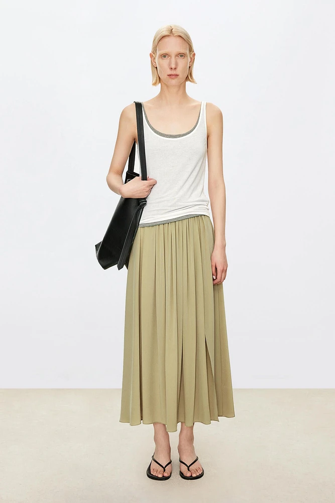 6A Grade Silk Spliced Split Midi Skirt