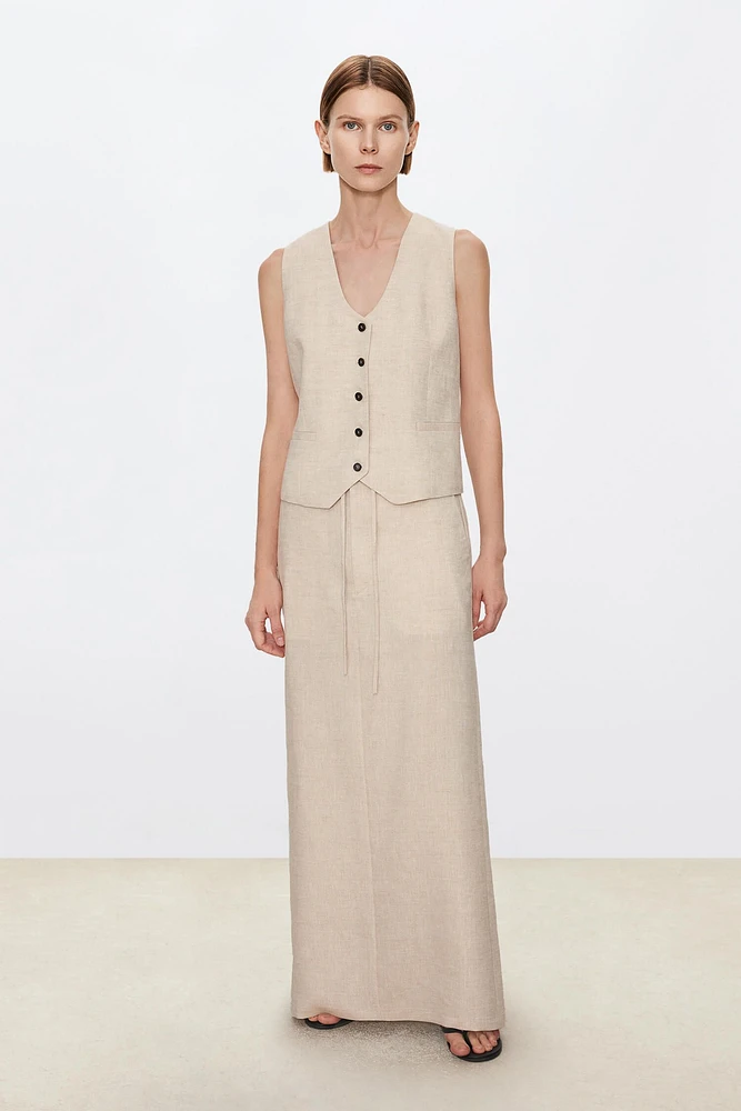All-Linen Drawstring Midi Skirt