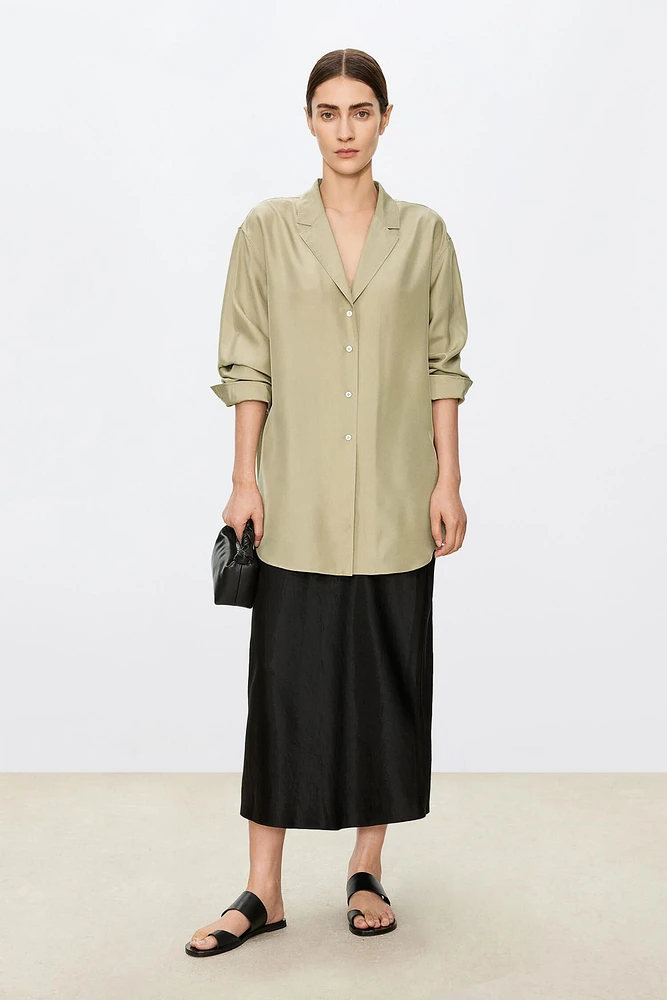 Blazer Collar Silk Oversized Shirt
