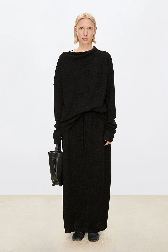 Cashmere-Silk Drawstring Midi Skirt