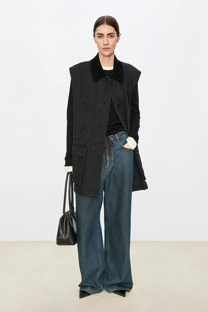 Corduroy Collar Denim Vest