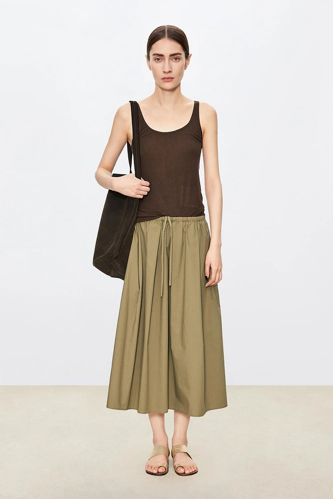 Cotton Drawstring Midi Skirt