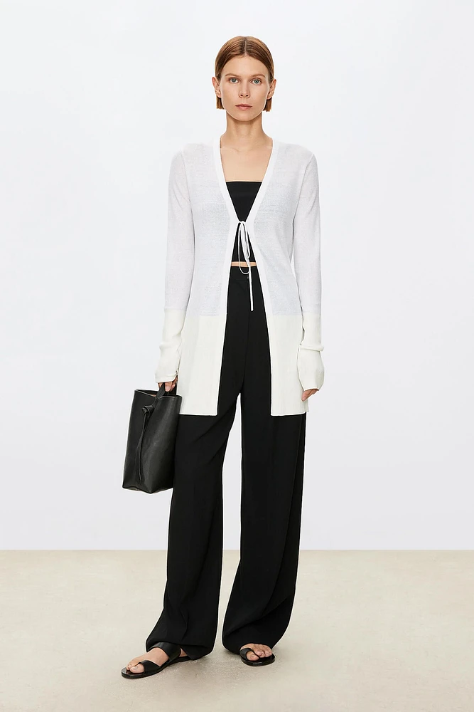 Cotton Linen Silk Color Block Cardigan