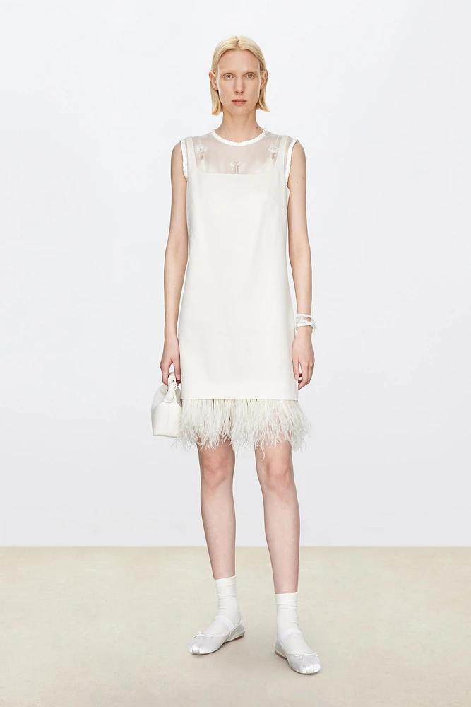 Detachable Fringed Wool-Silk Tank Dress