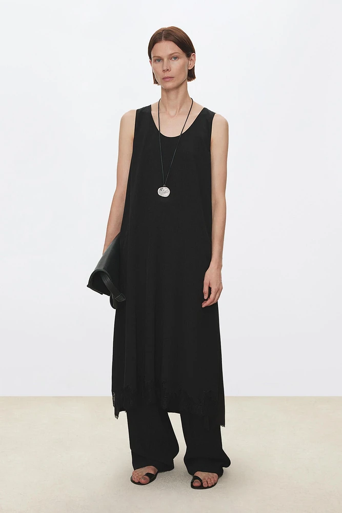 Paneled Washed Silk, Double Georgette & Embroidered Lace Dress