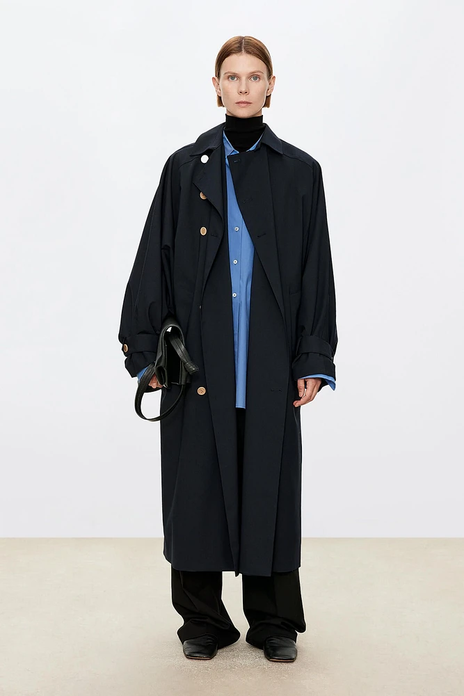 European Fine-Spun Batwing Sleeve Trench Coat