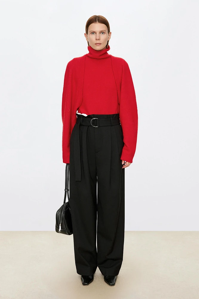 European Fine-Spun Wool D-Ring Waistband Trousers