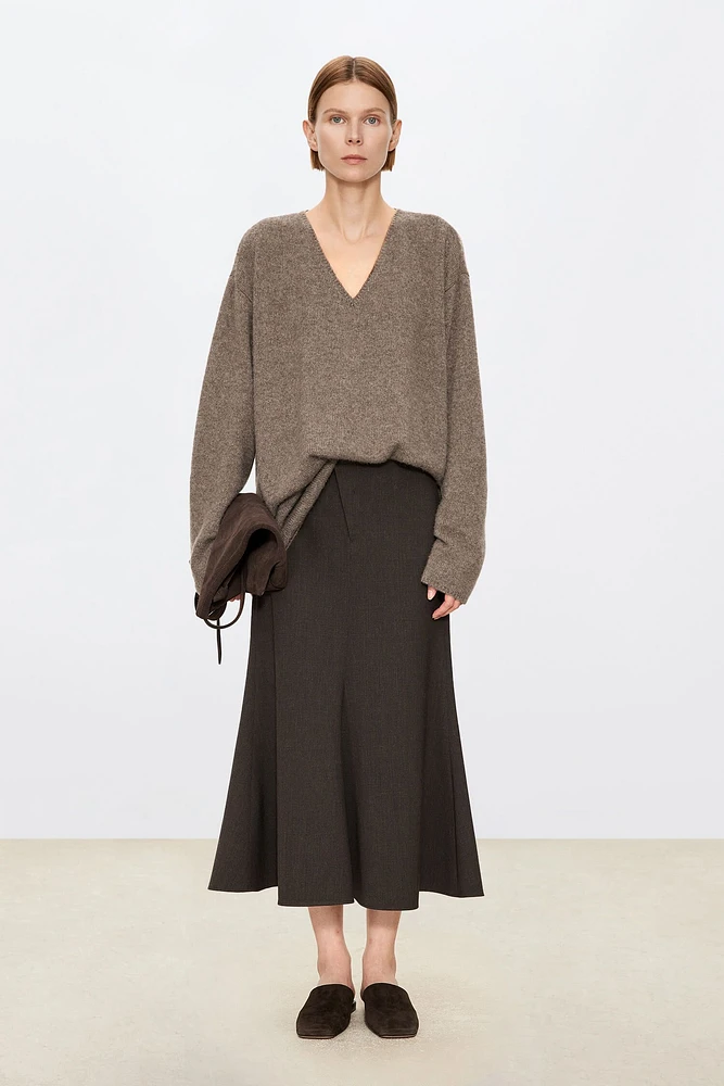 European Fine-spun Wool Fish-tail Midi Skirt