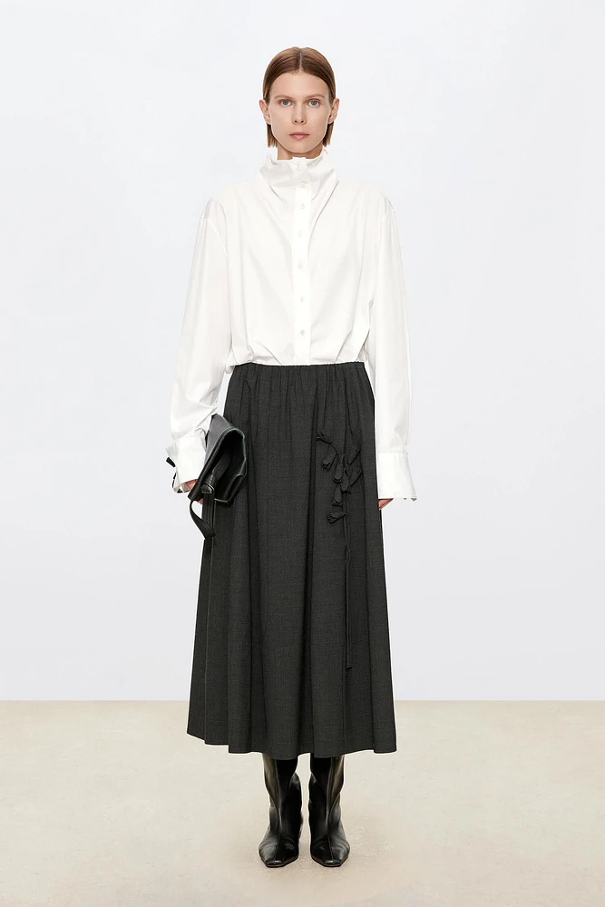 European Fine-spun Wool Lily of the Valley Midi Skirt