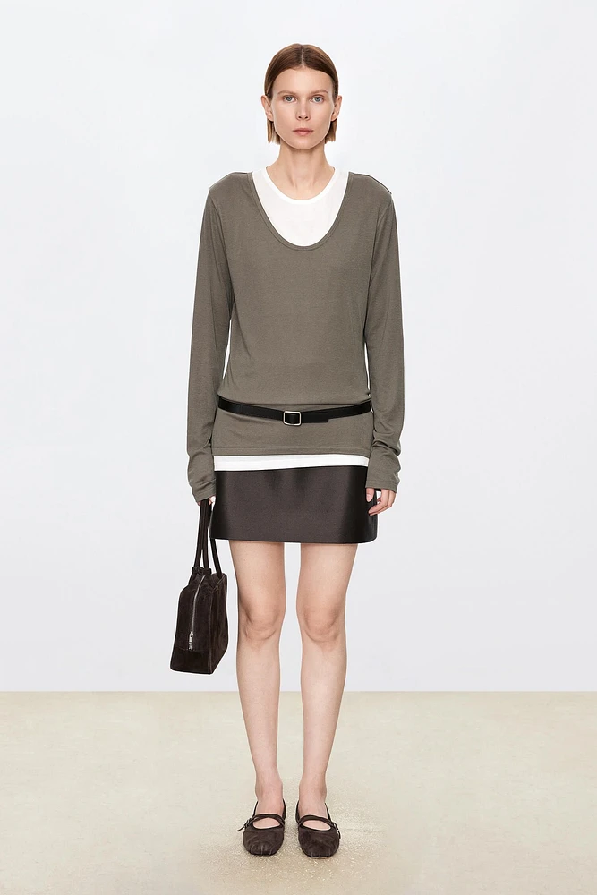 Faux Two-Piece Wool Knit Sweater