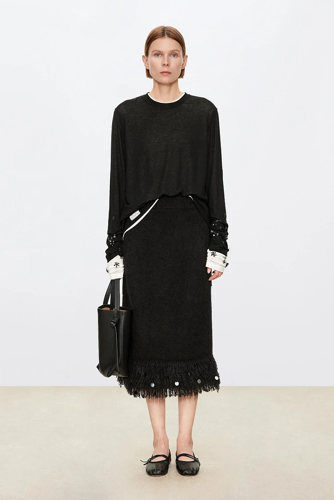 Handmade Sequin Tassel Mohair Wool Midi Skirt