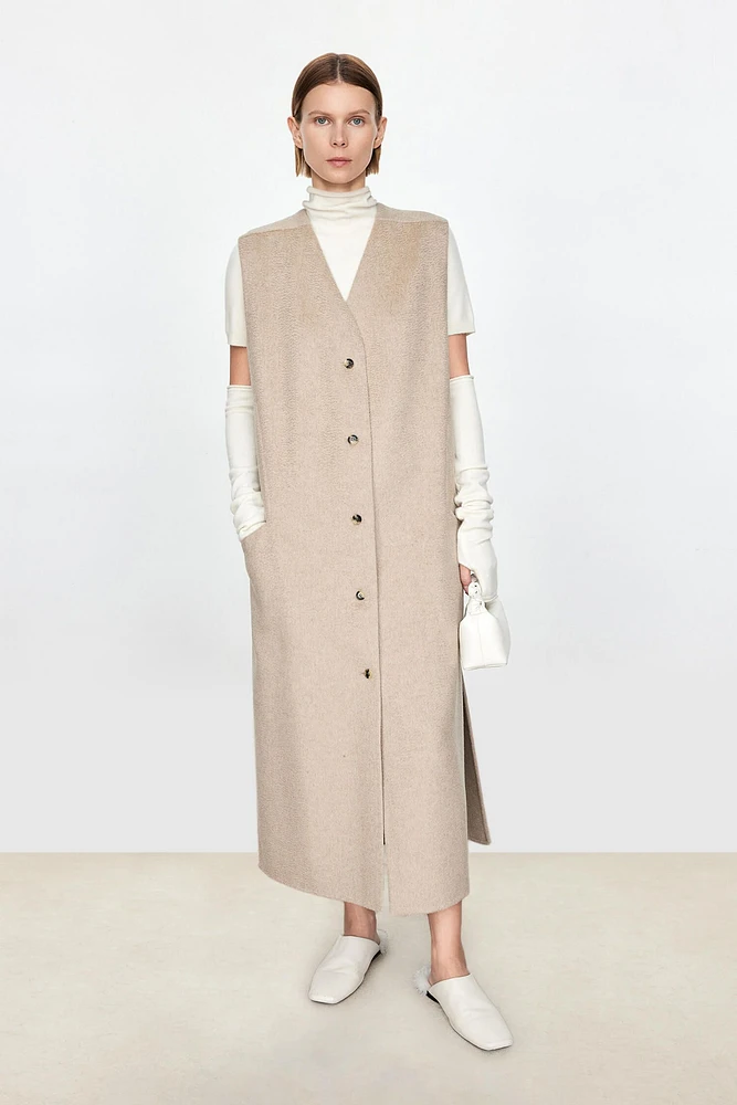 Handmade Wool & Cashmere Double-Faced Collarless Vest