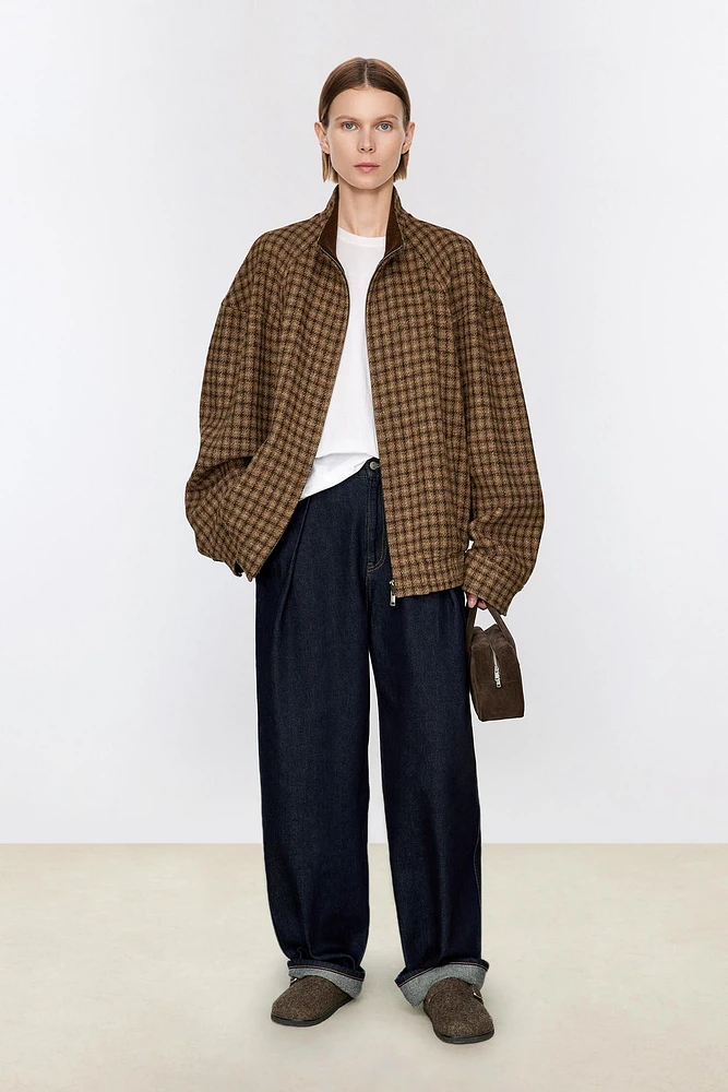 HARRIS TWEED Wool Houndstooth Boxy Jacket