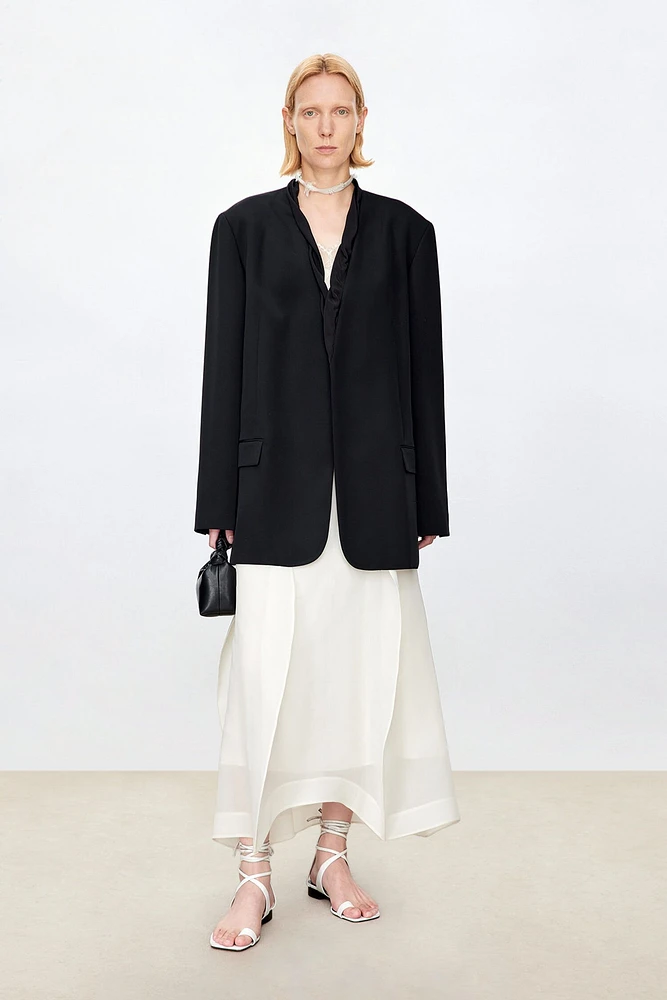 Heavy Crepe Silk Blazer with Hand-Knotted Collar