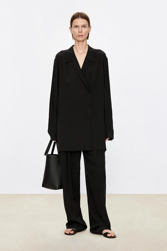 Heavy Crepe Silk Slant Placket Blouse