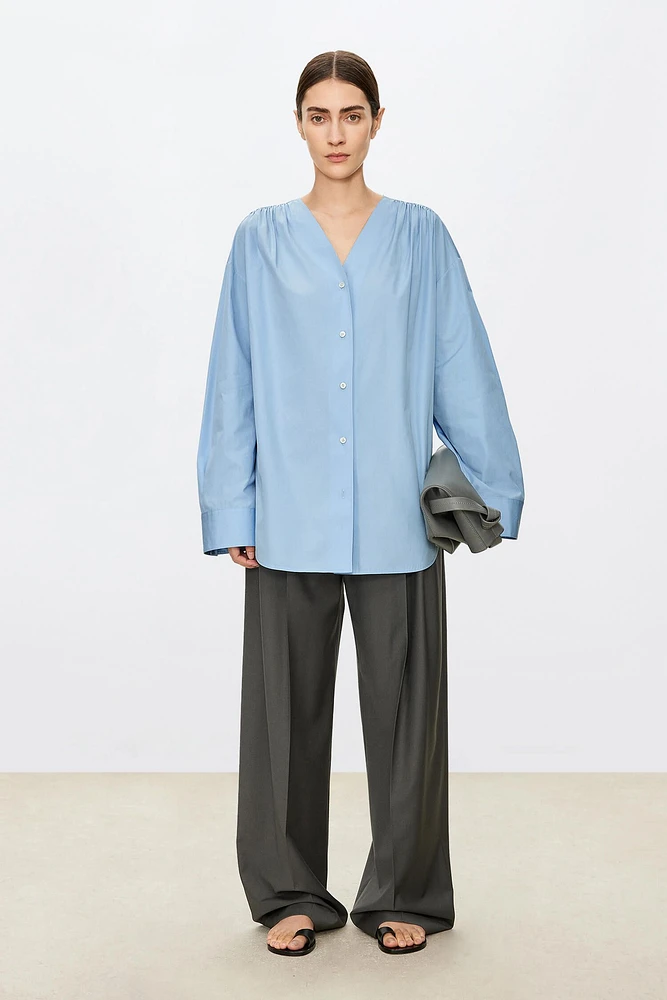 High-Density SUPIMA Cotton Pleated Oversized Shirt