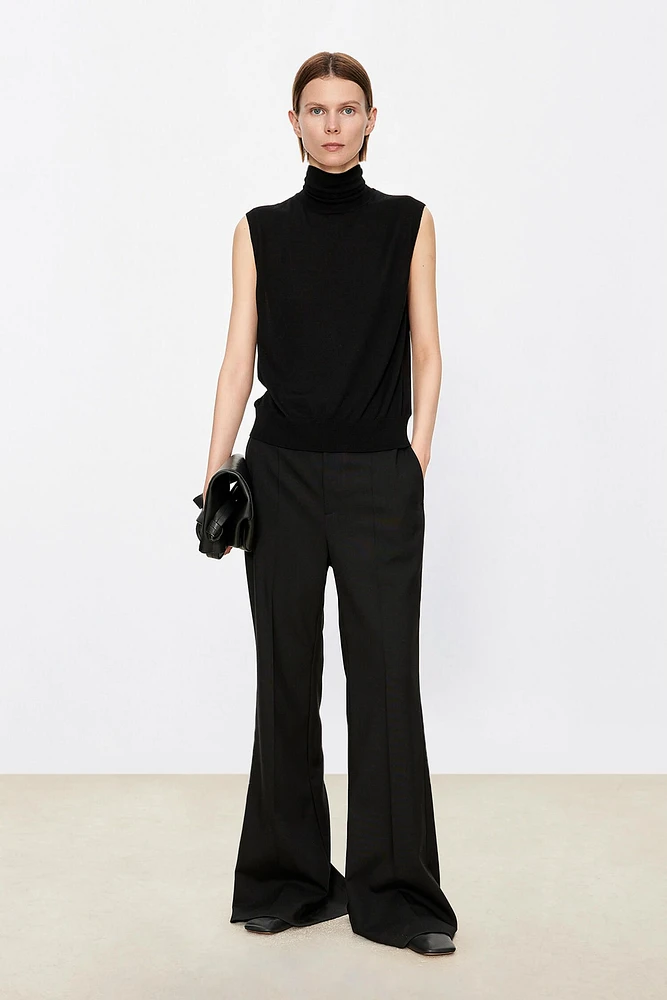 Italian All-Wool Flared Pants with Back Slit