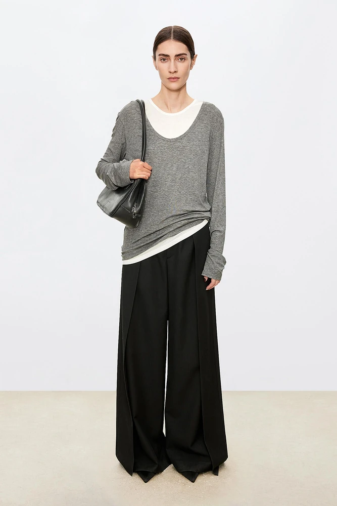 Italian Anti-Wrinkle Wool Wide-Leg Trousers