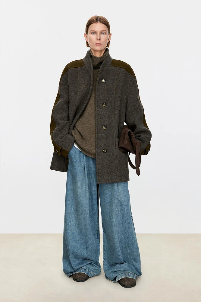 Italian Cashmere Wool Dual-Tone Short Coat