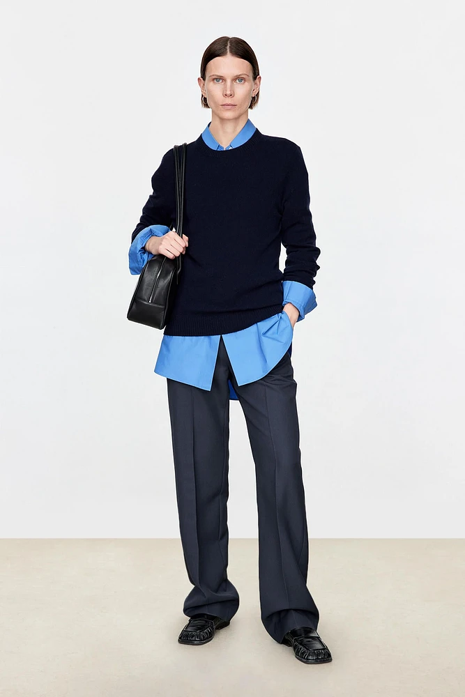 Italian Dimensional Twill Worsted Wool Straight Trousers