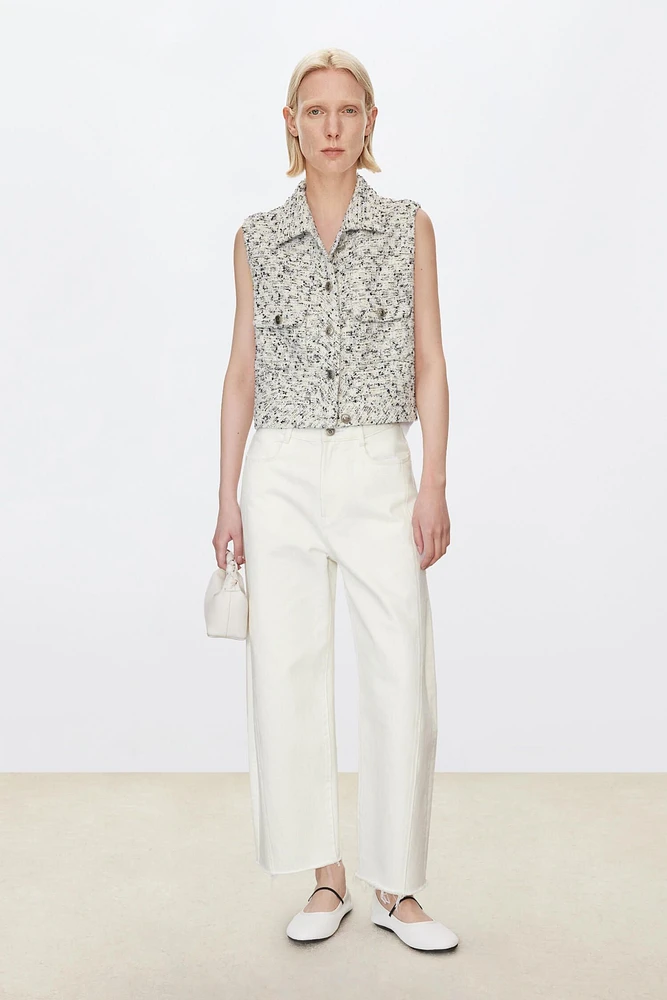 French LESAGE Tweed Collar Vest White