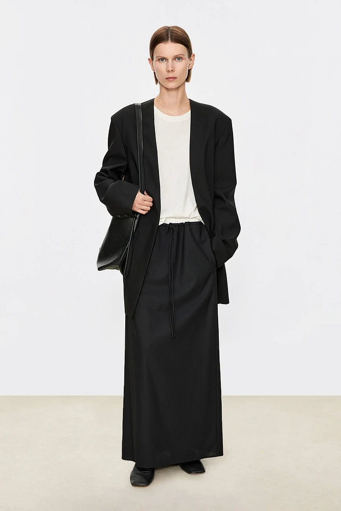 Italian Wool and Pure Silk Elastic Waist Midi Skirt