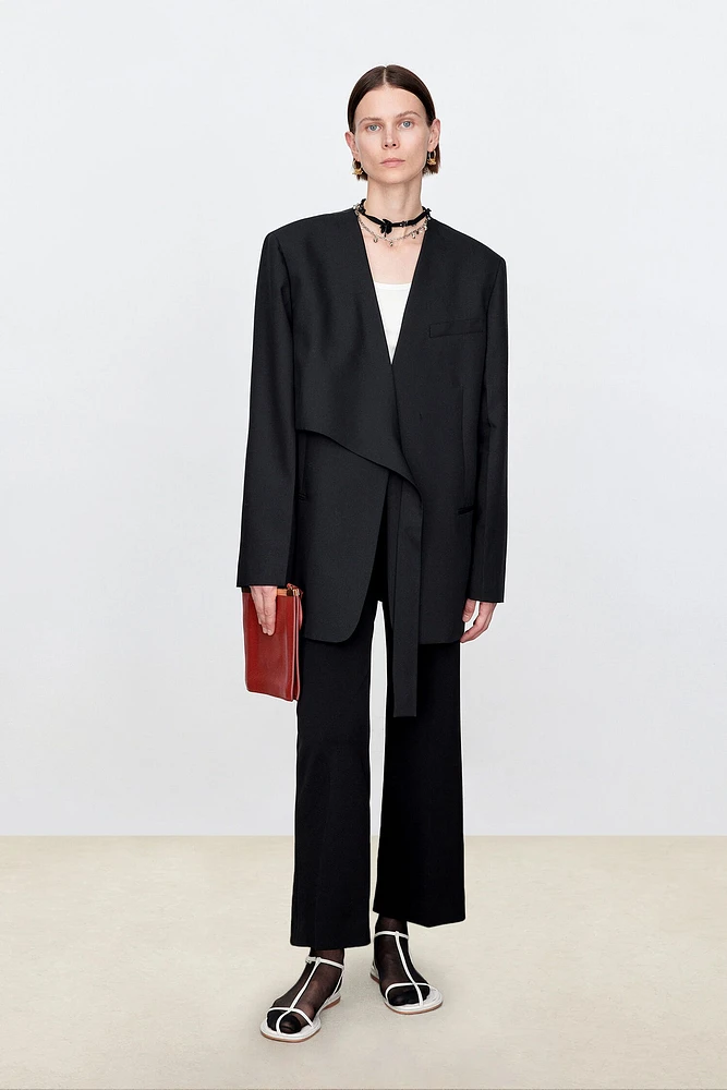 Italian Wool Collarless Draped Blazer