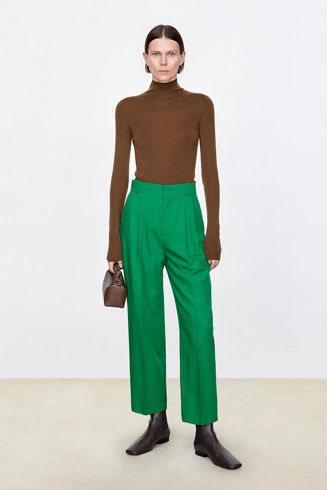 Italian Wool Double-Pleat Ankle Pants