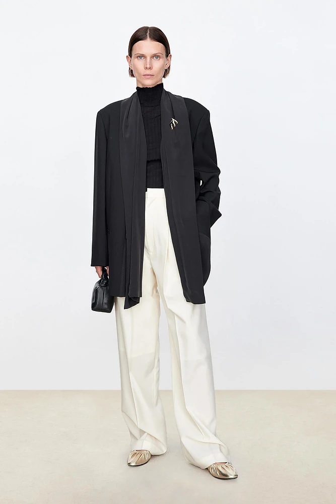 Italian Wool Silk Drape Collar Blazer