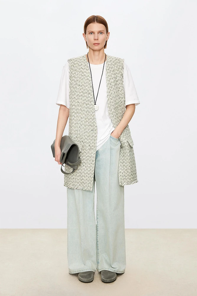 Italian Wool Tweed V-Neck Vest Glacier Grey