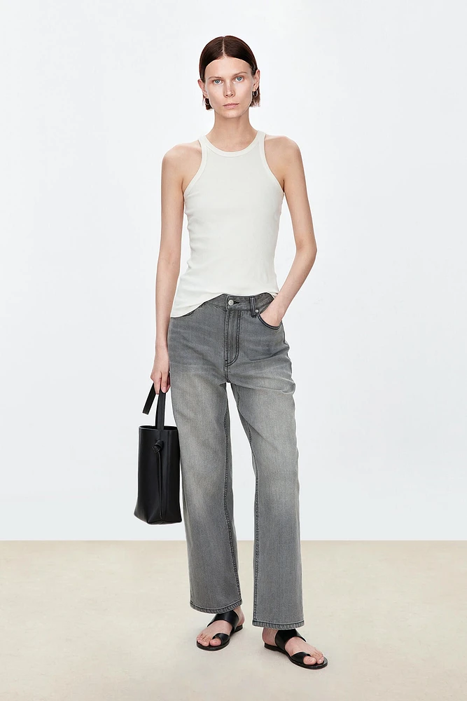 Italian/Japanese PIMA Cotton Cropped Straight-Leg Jeans