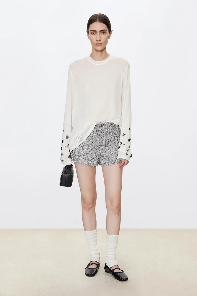 Italian Cotton Blend Tweed Mini Skirt
