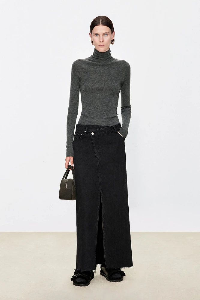High-Slit Asymmetric Pima Cotton Denim Skirt