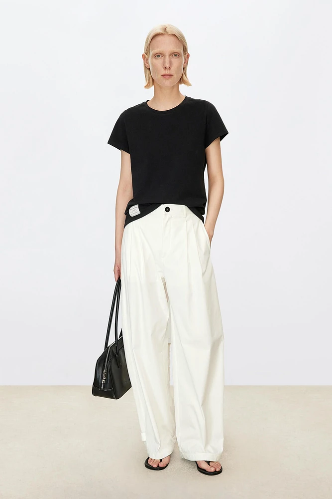 Japanese Elastic Knit Cotton Round Neck Short Sleeve Top