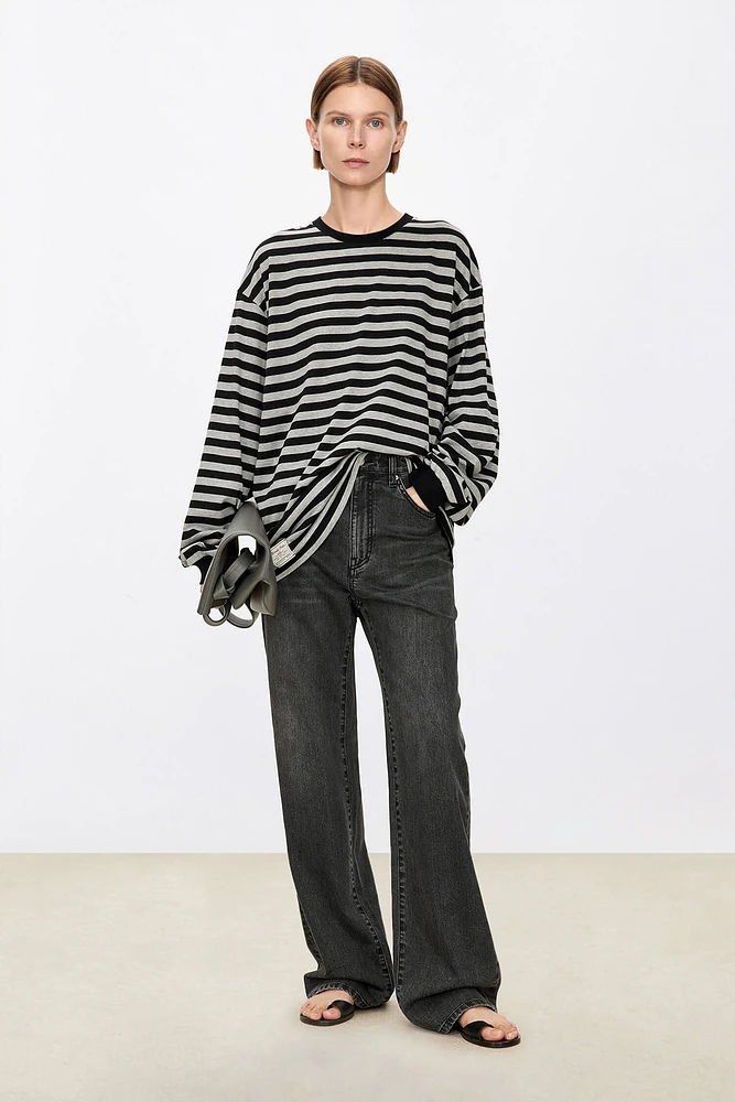 Japanese Knitted Cotton Striped Long-Sleeved T-Shirt