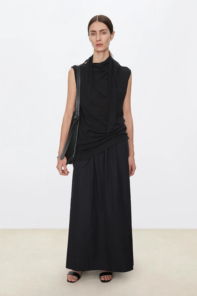 Light Hemp-Lyocell Flared Collar Long Vest