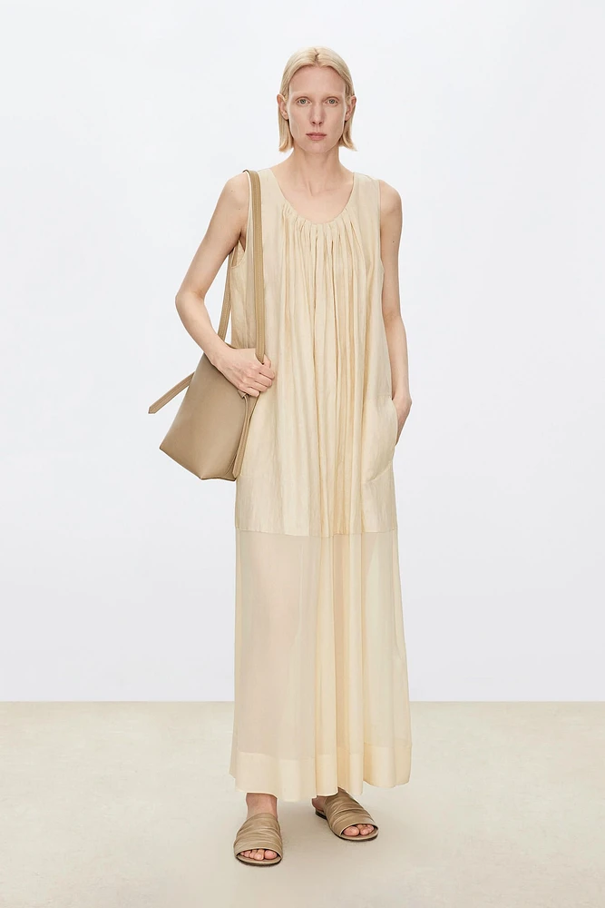 Linen and Silk Layered Pleated Dress